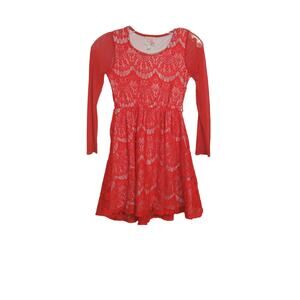 #5 GB girls Peach and white lace long sleeve dress